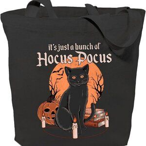 It's Just A Bunch Of Hocus Pocus Canvas Tote Bag for Women Halloween Black Cat G